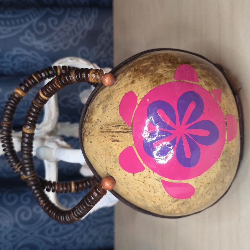 Coconut Shell Small Pink Purple Painted Turtle Purse